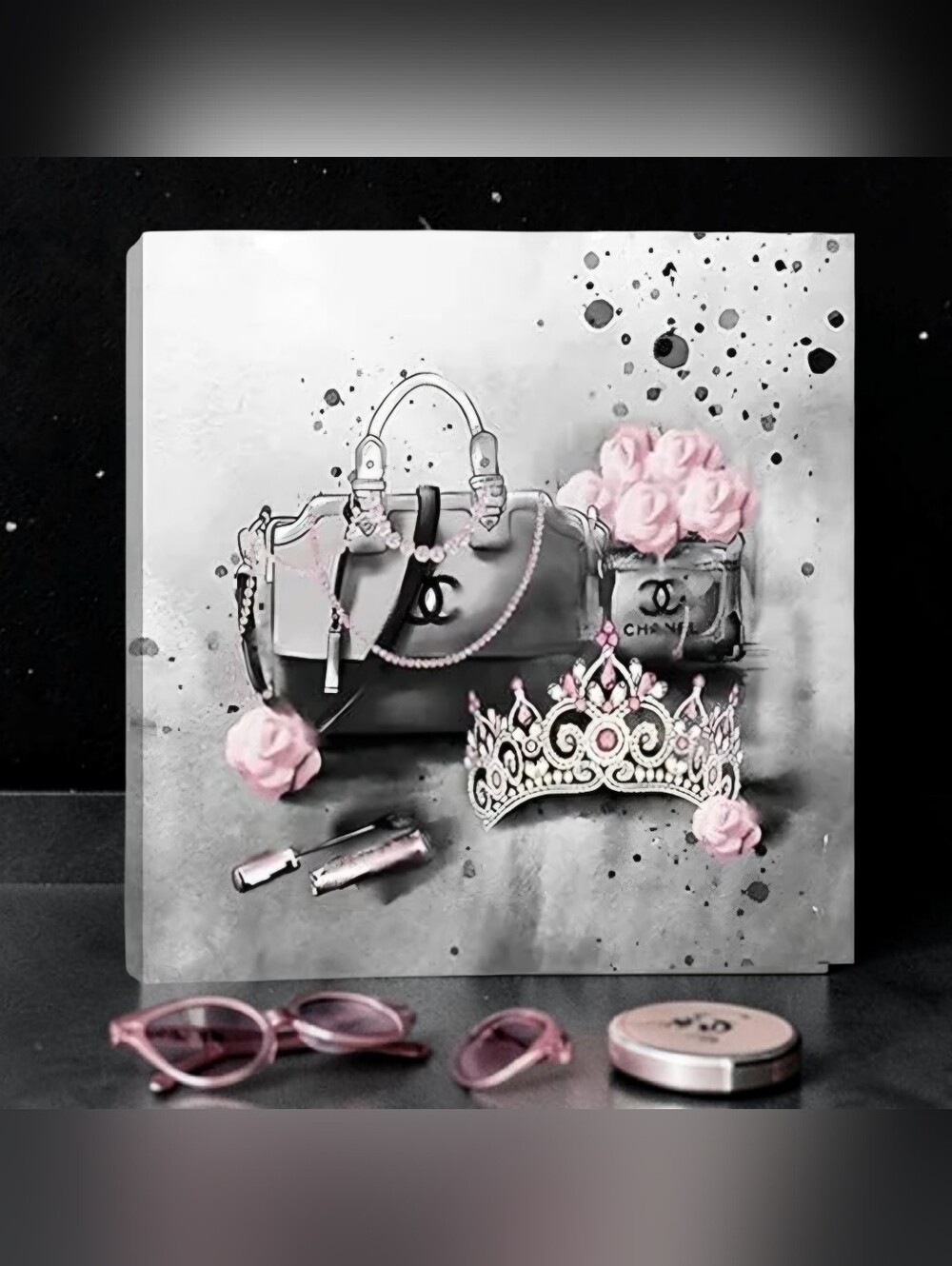 Tiara And Pearls Fashion Canvas Art Piece Decor 10" x 10"